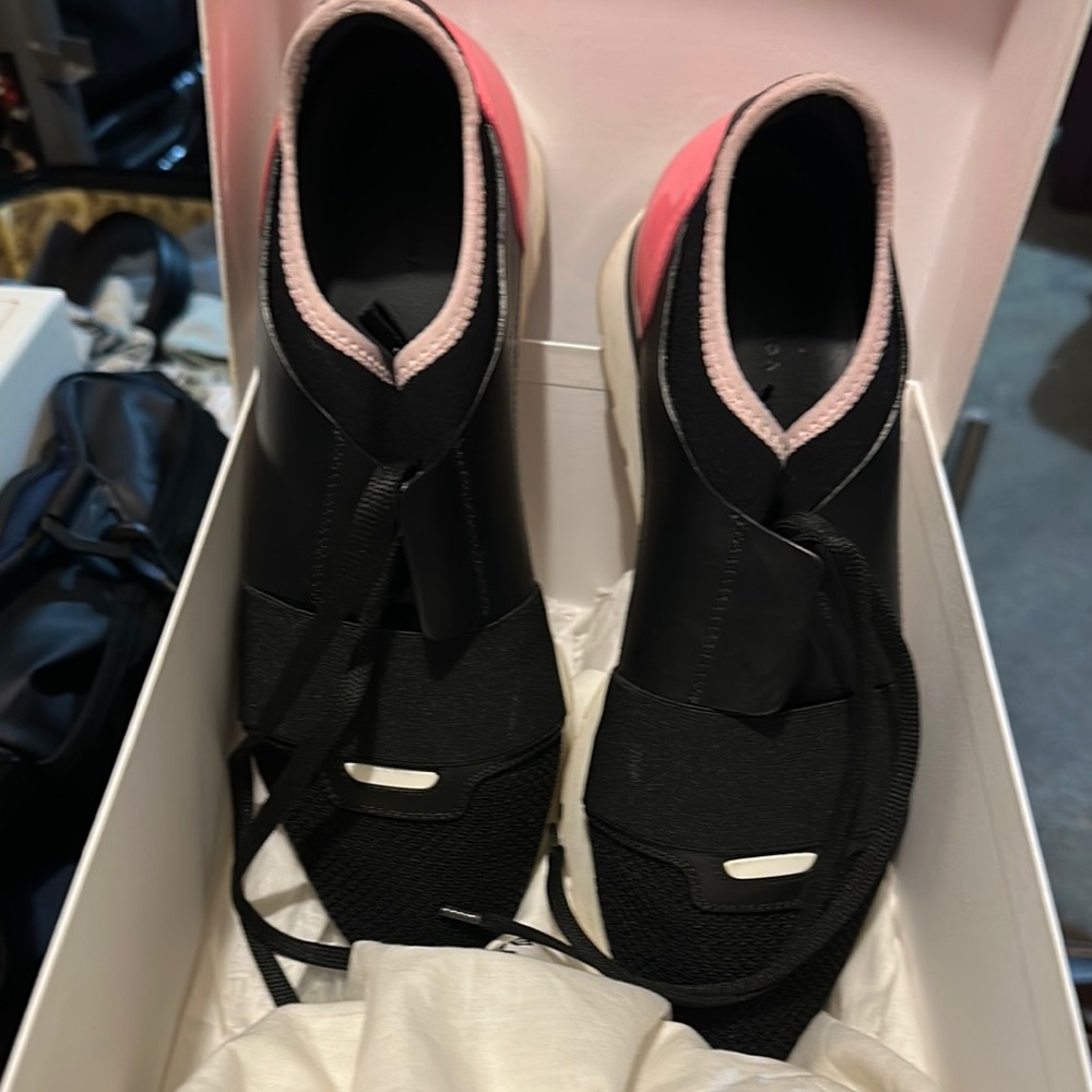 Balenciaga Black and Pink Sneakers with Knit Upper